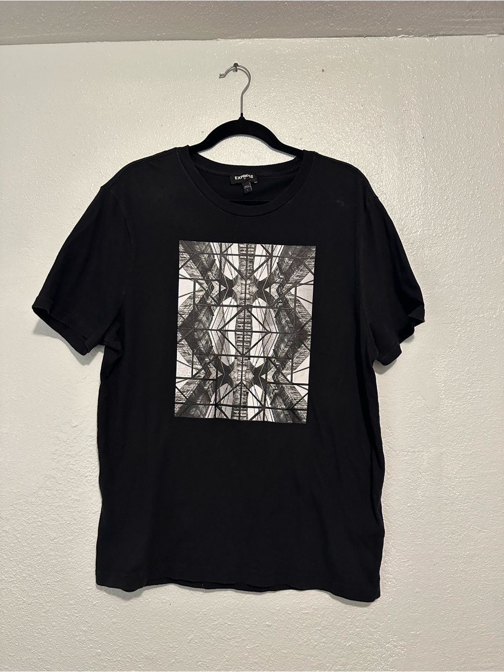 Express Black Short-Sleeve Tee with Monochrome Geometric Print